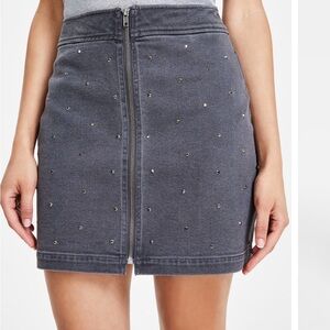 Bar III Charcoal Gray Studded Zip-Front Mini Skirt